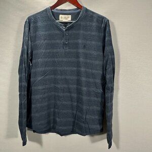 Original Penguin Henley Shirt Mens Large Blue Long Sleeve Buttons Cotton Logo